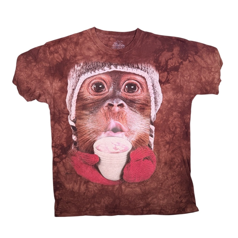 The Mountain Orangutan Coffee Tie Dye T-Shirt Mens 2XL Brown Graphic Tee